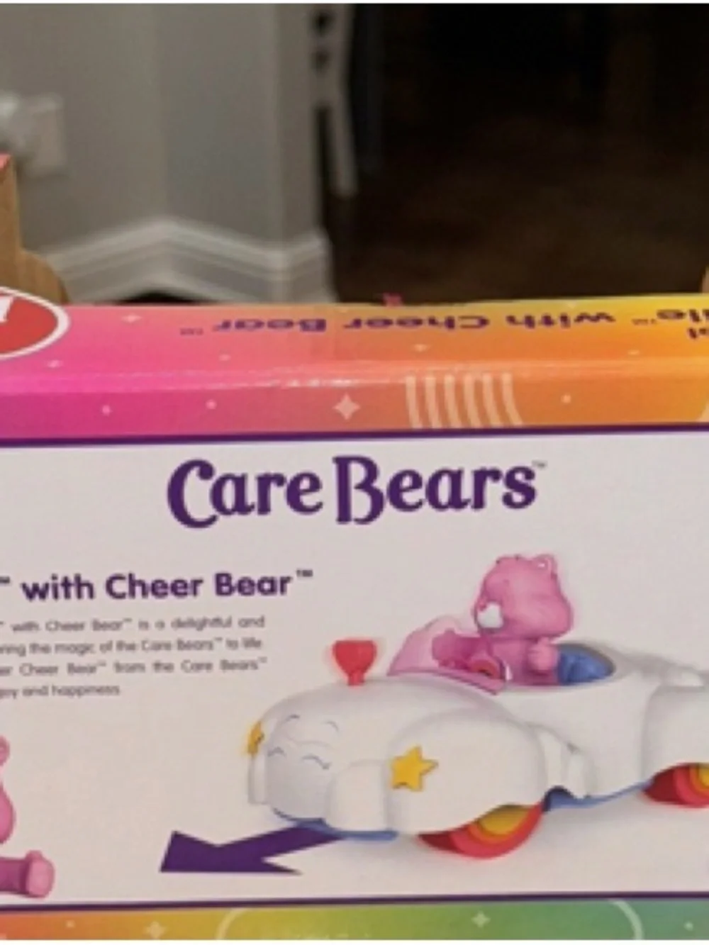 Care Bears Cheer Bear White & Pink Convertible Toy Car with Rainbow Wheels